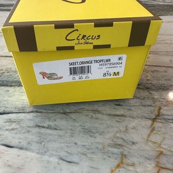 Skeet Slide Sandals, Circus by Sam Edelman, Orange Tropical Flower Square Toe - Picture 10 of 12